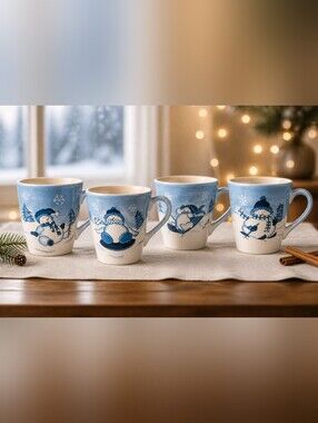 Vintage Hidden Valley Cambridge Potteries 4-Piece Snowman Mug Collection